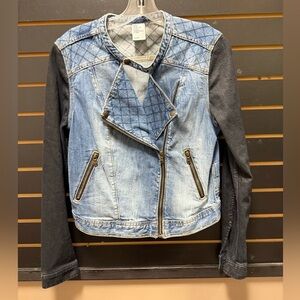 H&M Moto Denim Jacket Quilted Mixed Media Stretch Size 12